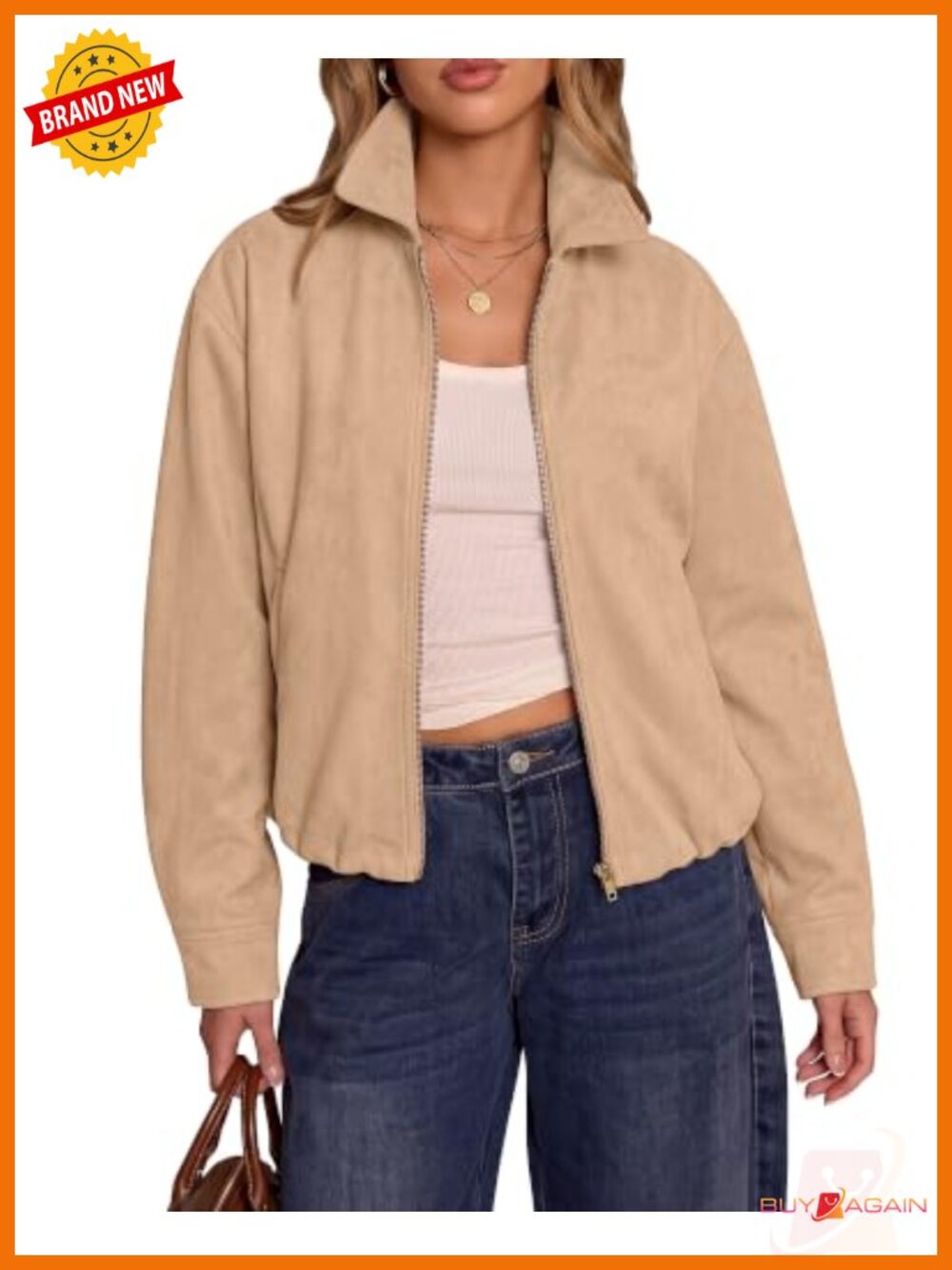 Faux Suede Jacket Women Oversized Cropped Fall Coat Zip Up